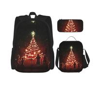 JIUTY Zaini con albero di Natale luminoso, 3 pezzi, 40,6 cm, borsa per libri scolastici con scatola per il pranzo, grandi zaini per scuola elementare prescolare, Nero , Taglia unica, Set di zaini per
