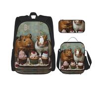 JIUTY Zaini da 40,6 cm per la scuola con porcellini d'India e Cupcakes e grandi zaini per la scuola materna elementare, Nero , Taglia unica, Set di zaini per la scuola