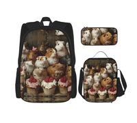 JIUTY Zaini da 40,6 cm per la scuola con porcellini d'India e Cupcakes e grandi zaini per la scuola materna elementare, Nero , Taglia unica, Set di zaini per la scuola