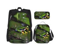 JIUTY Zaini per la scuola con rane dell'albero della pace, 3 pezzi, 40,6 cm, con scatola per il pranzo, grandi zaini per scuola elementare prescolare, Nero , Taglia unica, Set di zaini per la scuola