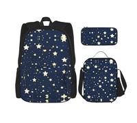 JIUTY Zaino blu navy con cielo e stelle, 3 pezzi, 40,6 cm, borsa per libri scolastici con portapranzo, grandi zaini per scuola elementare prescolare, Nero , Taglia unica, Set di zaini per la scuola