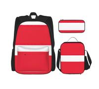 JIUTY Zaino con bandiera austriaca, 3 pezzi, 40,6 cm, borsa per libri scolastici con portapranzo, grandi zaini per scuola elementare prescolare, Nero , Taglia unica, Set di zaini per la scuola