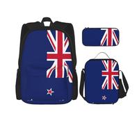 JIUTY Zaino con bandiera della Nuova Zelanda, 3 pezzi, 40,6 cm, borsa per libri scolastici con scatola per il pranzo, grandi zaini per la scuola elementare, Nero , Taglia unica, Set di zaini per la