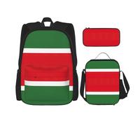 JIUTY Zaino con bandiera della Repubblica Cecena, 3 pezzi, 40,6 cm, borsa per libri scolastici con portapranzo, grandi zaini per scuola elementare prescolare, Nero , Taglia unica, Set di zaini per la