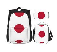 JIUTY Zaino con bandiera giapponese, 3 pezzi, 40,6 cm, borsa per libri scolastici con portapranzo, grandi zaini per scuola elementare prescolare, Nero , Taglia unica, Set di zaini per la scuola