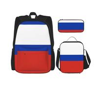 JIUTY Zaino con bandiera russa, 3 pezzi, 40,6 cm, borsa per libri scolastici con scatola per il pranzo, grandi zaini per scuola elementare prescolare, Nero , Taglia unica, Set di zaini per la scuola