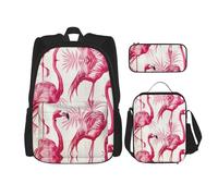 JIUTY Zaino con fenicotteri su bianco, 3 pezzi, 40,6 cm, borsa per libri scolastici con portapranzo, grandi zaini per scuola elementare prescolare, Nero , Taglia unica, Set di zaini per la scuola