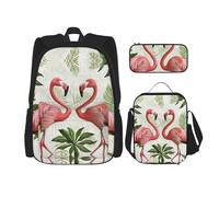 JIUTY Zaino con fenicotteri su bianco, 3 pezzi, 40,6 cm, borsa per libri scolastici con portapranzo, grandi zaini per scuola elementare prescolare, Nero , Taglia unica, Set di zaini per la scuola
