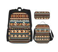 JIUTY Zaino con motivo nativo americano, 3 pezzi, 40,6 cm, borsa per libri scolastici con scatola per il pranzo, grandi zaini per scuola elementare prescolare, Nero , Taglia unica, Set di zaini per la