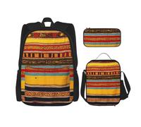 JIUTY Zaino con motivo nativo americano, 3 pezzi, 40,6 cm, borsa per libri scolastici con scatola per il pranzo, grandi zaini per scuola elementare prescolare, Nero , Taglia unica, Set di zaini per la