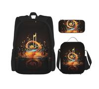 JIUTY Zaino con simbolo musicale, 3 pezzi, 40,6 cm, con scatola per il pranzo, grandi zaini per scuola elementare prescolare, Nero , Taglia unica, Set di zaini per la scuola