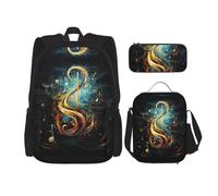 JIUTY Zaino con simbolo musicale, 3 pezzi, 40,6 cm, con scatola per il pranzo, grandi zaini per scuola elementare prescolare, Nero , Taglia unica, Set di zaini per la scuola