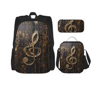 JIUTY Zaino con simbolo musicale, 3 pezzi, 40,6 cm, con scatola per il pranzo, grandi zaini per scuola elementare prescolare, Nero , Taglia unica, Set di zaini per la scuola