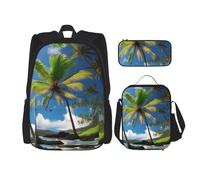 JIUTY Zaino da 40,6 cm con palme tropicali Hawaii Beach 3 pezzi borsa per libri scolastici con scatola per il pranzo grandi zaini per scuola elementare prescolare, Nero , Taglia unica, Set di zaini