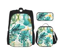 JIUTY Zaino da scuola con tema tropicale di piante da 40,6 cm, 3 pezzi, con scatola per il pranzo, grandi zaini per scuola elementare prescolare, Nero , Taglia unica, Set di zaini per la scuola