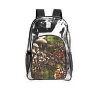 JIUTY Zaino di sicurezza trasparente con stampa di funghi selvatici in pvc borsa per libri scuola borsa da viaggio tasca frontale laterale in rete moderna utilità