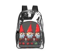 JIUTY Zaino di sicurezza trasparente con stampa di gnomi natalizi in pvc borsa per libri scolastici da viaggio tasca frontale laterale in rete moderna utilità