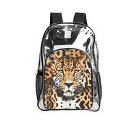 JIUTY Zaino di sicurezza trasparente con stampa leopardata animale Pvc Scuola Bookbag Viaggio Tasca frontale Rete Laterale Utility Moderna
