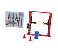 Jiuvaso 1/64 Diorama Garage Accessori Modello Officina Gru a portale Barile di Petrolio Modello di architettura Realistico Strumenti di Manutenzione Miniatura, Ascensore per Auto Rosso