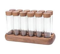 Jiuvaso 12 Pezzi Tubo Conservazione Chicchi Caffè Dosi Singole Contenitore Organizzazione Cucina con Base Legno E Tappo Sigillante Adatto a Piano Lav, 12 Lungo