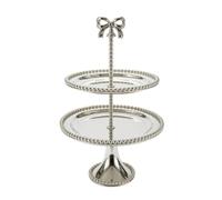 Jiuvaso Alzata per Dolci Multistrato con Vassoi a Specchio Alzatina Colonna Centrale Solida Base Svasata Elegante Bordo con Perline Ferro Durevole Adatta per , Argento
