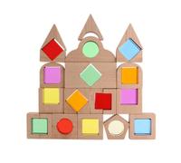Jiuvaso Blocchi Costruzione Bambini Blocchi Legno Mattoncini Geometrici Set Didattico con Finestrature Acriliche Traslucide per Costruire Ordinare Stimolare Sensi Adatti a Laboratori Gioco Casa Scuola