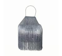 Jiuvaso Canotta Femminile con Scollo E Chiusura sul Retro con Nastro Sottile in Tessuto Trasparente con Paillettes Brillanti per Abiti da Festa Serale con Frange Lunghe, M, Argento