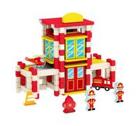 Jiuvaso Casa in Legno Fai da Te, Set di Blocchi da Costruzione, Giocattolo didattico di ingegneria, Kit di Costruzione di Blocchi di architettura per Bambini, Stazione dei Pompieri