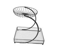 Jiuvaso Cesto di Frutta in Ferro, portafrutta in Ferro, bancone da Cucina, fruttiera, Decorazione per Snack, Verdure, Patate, Soggiorno, Sala da Pranzo, Nero 2 Strati