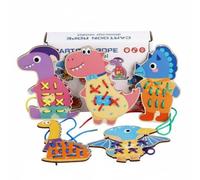 Jiuvaso Children Lacing Board Gioco Educativo Tavoletta da Infilare Schede da Allacciare Puzzle di Lacci con Carte Personaggio E Colori Vivaci per Spazialità, Dinosaur