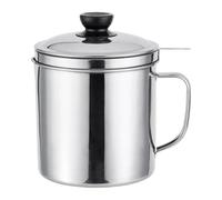 Jiuvaso Contenitore per il filtraggio dell'olio in acciaio inossidabile 304 con filtro a maglia fine multiuso per uso domestico con coperchio antipolvere, Manico Comune, Capacità 1.4l
