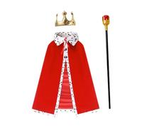 Jiuvaso Costume da Corona King Set con Bastone, Robusto, abita Regina per Bambini Adulti Adolescenti, Rosso