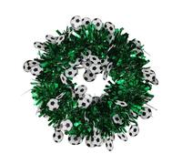 Jiuvaso Ghirlanda a tema calcistico da appendere alla parete, versatile per porte, con fili di tinsel verdi, creativa per vetrine, centri commerciali e