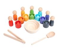 Jiuvaso Gioco Gioco di Ordinamento Colori Set Educativo con Contenitori Cilindrici Pedine Abbinate Palline Ciotolina Cucchiaio Pinzette in Legno Adatto a Sviluppo Coordinazione Aula Prescolare