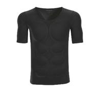 Jiuvaso Maglia Intima Uomo Effetto Muscoli Bianca con Design su Torace E Addominali per Aspetto Atletico con Superficie Liscia E Dritto in Nylon, L