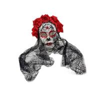 Jiuvaso Maschera da Teschio di Zucchero del Giorno dei Morti e Corona di Rose per Il Matrimonio in Maschera, Rosso