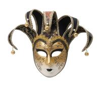 Jiuvaso Maschera di Carnevale Maschera Copertura Facciale Maschera Maschera Clown con Campanelli E Bordo Scuro in Plastica con Motivi Ricci Elaborati Adatta a, Nero