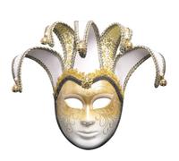 Jiuvaso Maschera di Carnevale Maschera Copertura Facciale Maschera Maschera Clown con Campanelli E Bordo Scuro in Plastica con Motivi Ricci Elaborati Adatta a, Bianco
