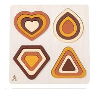 Jiuvaso Puzzle per Bambini Gioco Educativo Forme, Puzzle 3D Di Forme Geometriche Cuore, Goccia, Diamante, Triangolo Nei Toni Del Marrone E Arancione