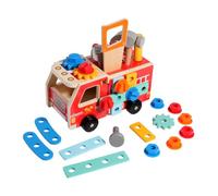 Jiuvaso Set di Attrezzi per Camion in Legno per Bambini, Giocattoli da Costruzione per Lo Sviluppo, Kit di Strumenti per Giochi di Ruolo, Set di Attrezzi in