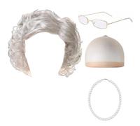 Jiuvaso Set di Parrucche per Nonna di Halloween, Parrucca Corta e riccia da Nonna, Regalo per Donne, Decorazioni per Feste a Tema di Ruolo e carnevali, Argento