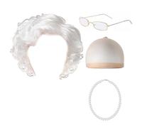 Jiuvaso Set di Parrucche per Nonna di Halloween, Parrucca Corta e riccia da Nonna, Regalo per Donne, Decorazioni per Feste a Tema di Ruolo e carnevali, Bianco