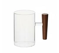 Jiuvaso Tazza in Vetro Borosilicato Resistente al Calore Tazza Bicchiere Mug Coppa con Manico in Legno Robusto Vetro per Bollente E Freddo Stile Minimalista Adatta per Studio, Tazza Manico Legno