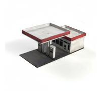 Jiuvaso Toy Stazione di Servizio Miniatura in Legno per Costruzione Diorama Scena Modellismo Edificio Tetto Base Finestra Adatta Collezione Esposizione Ambiente, Stazione Di Servizio Moderna