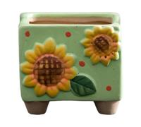 Jiuvaso Vaso Quadrato in Ceramica con Girasoli, Ideale Come Regalo E Decorazione, Verde