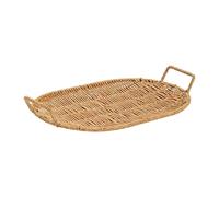 Jiuvaso Vassoio per frutta intrecciato in finto rattan, vassoio per servire cibo, portaoggetti da buffet, portachiavi con manici, cestino ovale per il pane, 31.5 Cm X 21.5 Cm X
