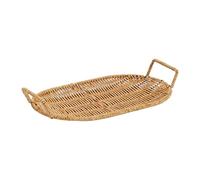 Jiuvaso Vassoio per frutta intrecciato in finto rattan, vassoio per servire cibo, portaoggetti da buffet, portachiavi con manici, cestino ovale per il pane, 27 Cm X 17.5 Cm X 6