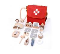 Jiuvaso Zaino Dottore Bambini Set Medico Giocattolo Kit Ambulatorio con Stetoscopio Cuffia Termometro Cartetta Visita Accessori in Legno E Tessuto Adatto per Gioco di Ruolo Regali Feste Casa Asilo