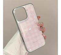 JiuWang Cover iPhone 14 Disegni Vichy Rosa e Bianco con Fiocco, Cornice Argentata Morbida + Retro Rigido in PC, Design Aesthetic Coquette per Donne e Ragazze