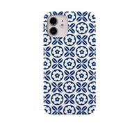 JiuWang Cover per iPhone 16 Plus, PC Rigido Liscia con Design Retrò Motivi Blu su Bianco, Ultra Sottile, Slim Fit & Anti-Graffio